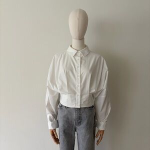 Fashion Nova Tres Chic Poplin Shirt White Cropped Button Down NWT Size L